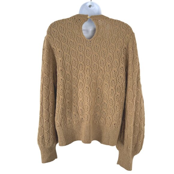 J. Crew Balloon Sleeve Cable Knit Sweater Large Alpaca Blend Tan FS-1431 - Picture 6 of 11